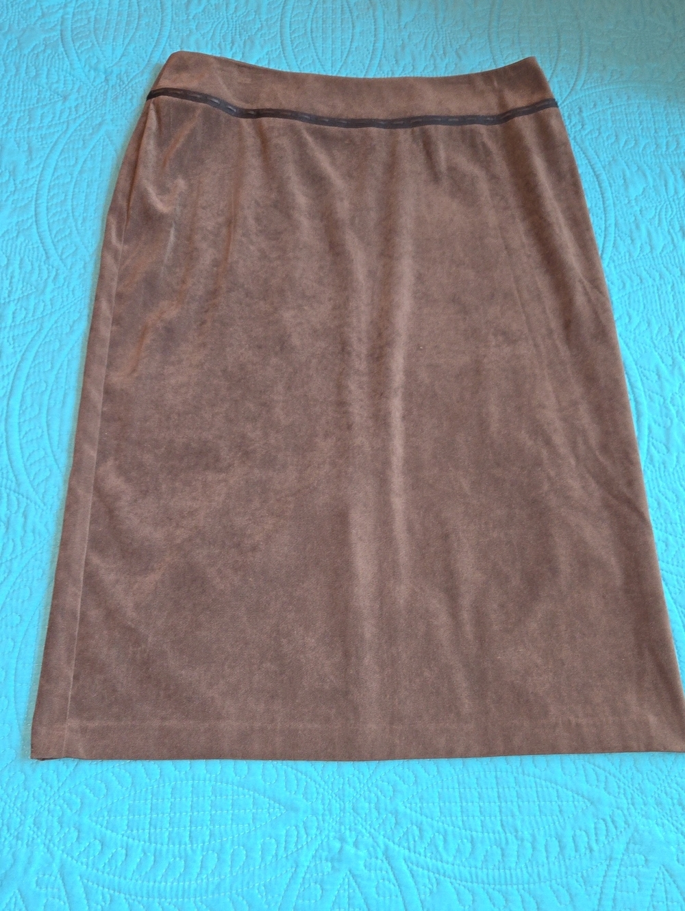 Versailles Classic Brown Faux Suede Pencil Skirt - Women's Size 16